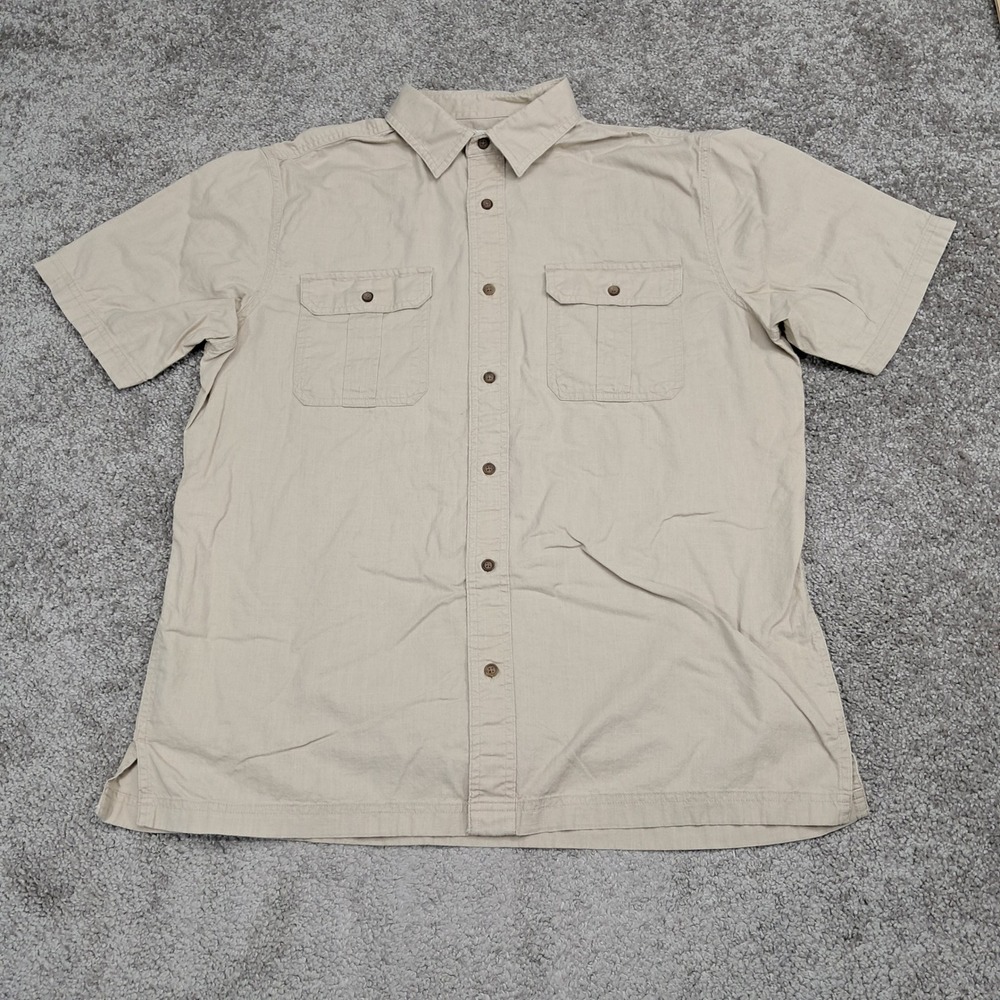 Croft & Barrow Mens Large Tan Khaki 100% Cotton Short Sleeve Button Down Shirt